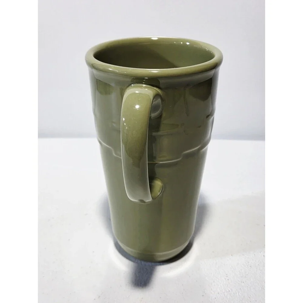 Longaberger Pottery 16 Ounce Woven Traditions Sage Green Travel Mug No Lid EUC